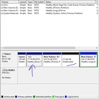 Screenshot of PC drives