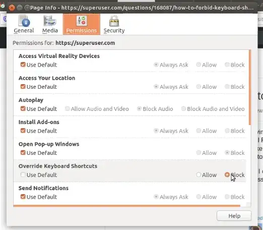 Firefox Permissions tab