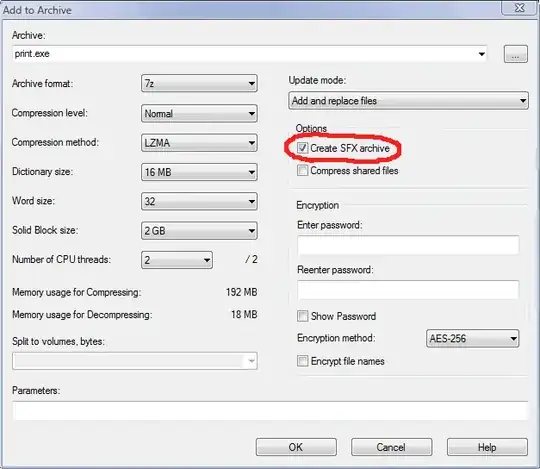 Screenshot (with freehand circle) of 7-Zip SFX option
