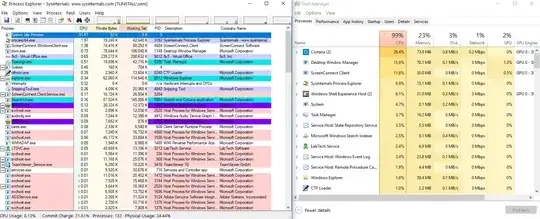 Screenshot of Task Manager and Process Explorer
