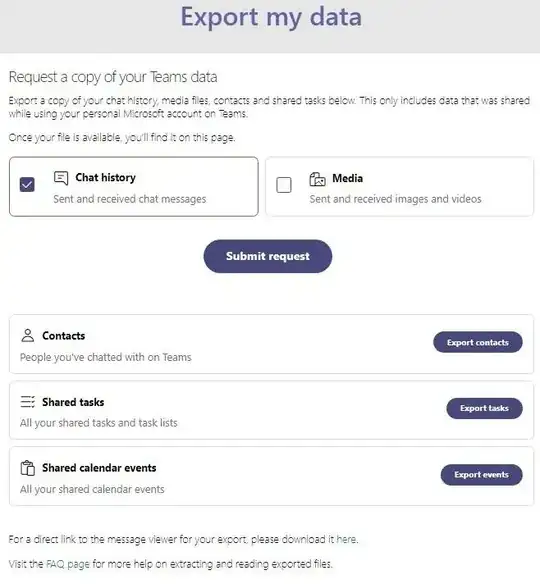 Teams Export Options