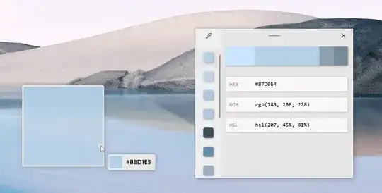 A cursor hovering over a blue square with the color picker showing the hex code