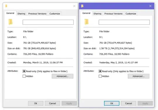 File size comparison (Left is old, right is new)