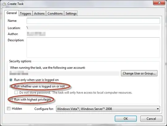 Screenshot of scheduled task user