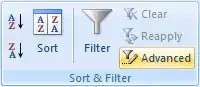 “Sort & Filter” group, with “Advanced” highlighted