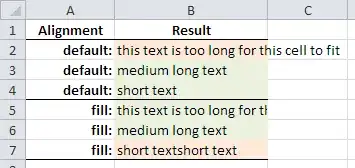Screenshot showing the different text alignment behavior for default and fill