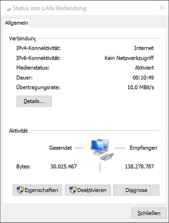 screenshot showcasing the 10 Mbit instead of the expected 1 Gbit
