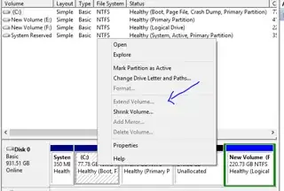 Screenshot of contextual menu