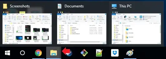 Windows 10 taskbar with 3 open windows