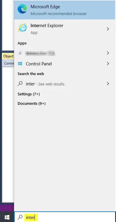 Edge at top of start menu