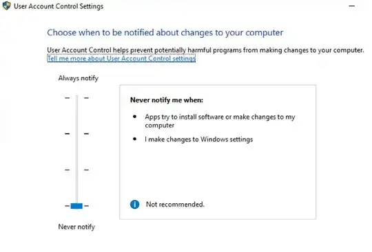 Disabled UAC