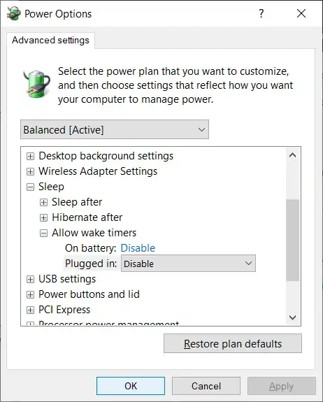 power options - sleep