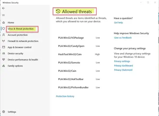 Allowed Threats screen