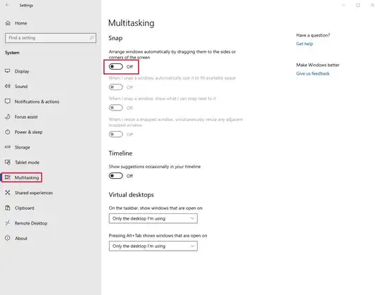 Click on Multitasking and Shut off The First Snap Option