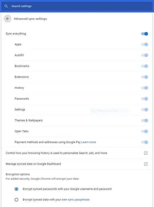 Chrome Advanced sync settings