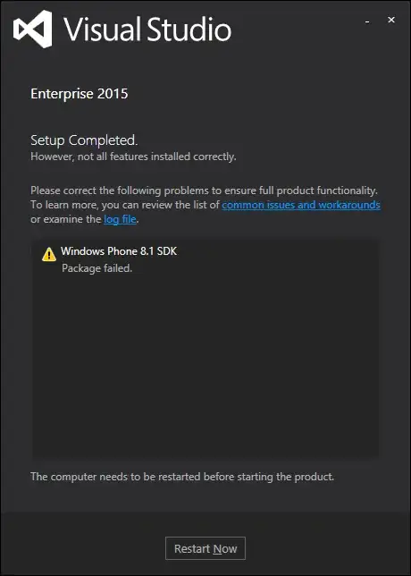 Visual Studio 2015 Enterprise Installation Error