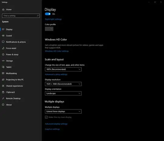 screenshot of the Windows display settings page