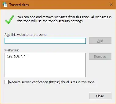 Trusted sites window