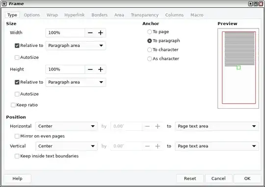 Frame dialog box Type tab settings