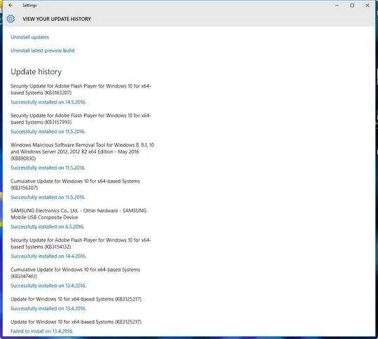Windows update on my computer which does not want to install the update