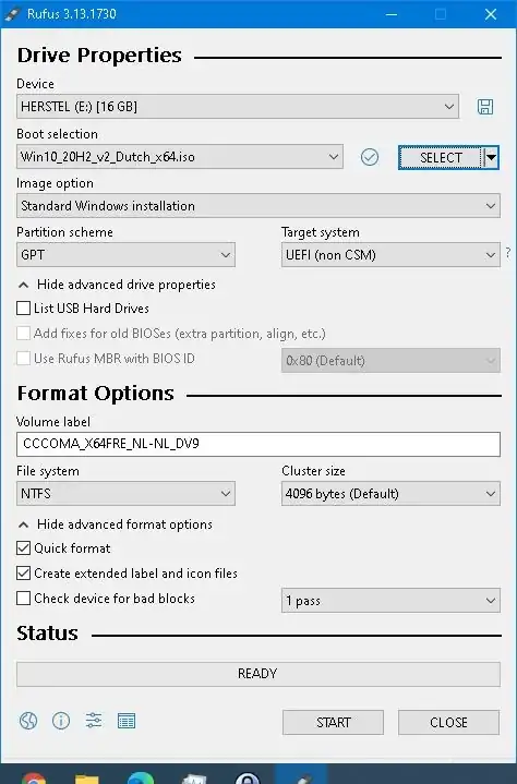 Rufus screenshot with GPT setting
