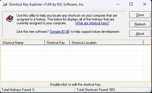 Shortcut Key Explorer comes up empty