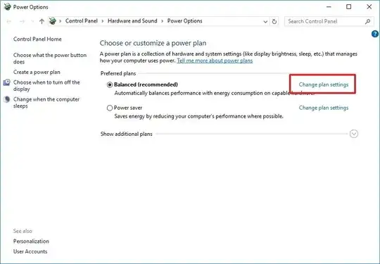 Screenshot of Window titled Power Options