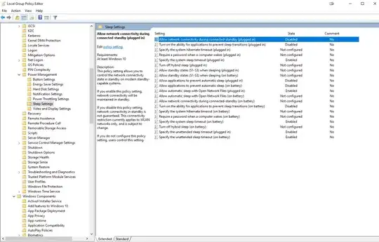 All relevant "Sleep Settings" in "Local Group Policy Editor" set to ensure automatic sleep