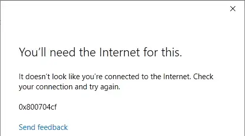 Error code 0x800704CF