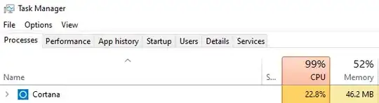 Screenshot of CPU activity even after disabling Cortana