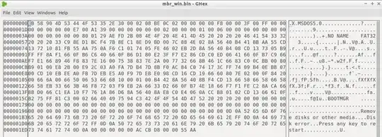 Hex dump of boot sector of USB flash drive