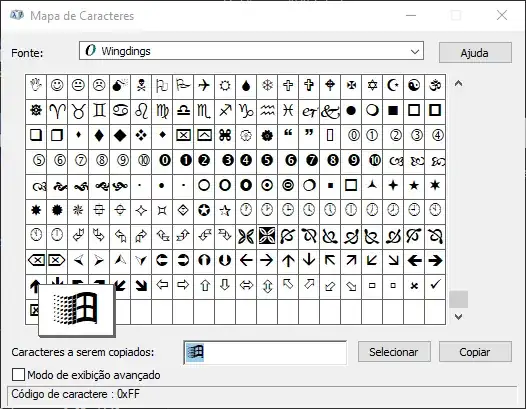 charmap showing the windows logo character