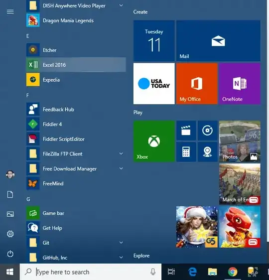 Excel in my start menu