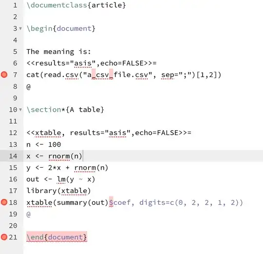 Screenshot of Overleaf with Knitr code snippets