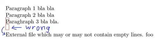 Failed attempt to draw red boxes around the first letter of each paragraph