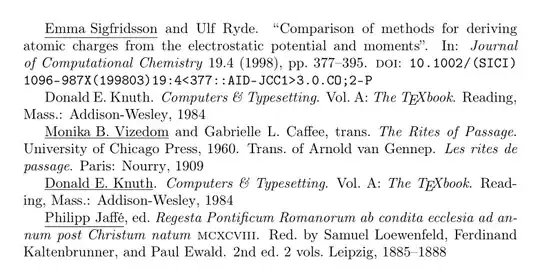 Underlined names in bibliography entries.