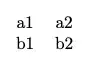 Table with "a1" and "a2" in the first row, "b1" and "b2" in the second