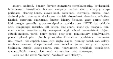 Image of document with 100 words listed