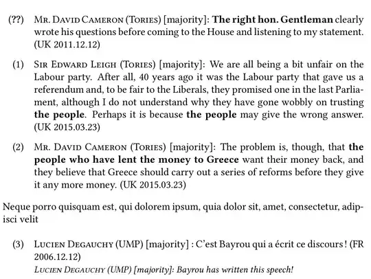 The picture shows the first three examples separated with a small space. Then two lines of normal text separated by a bit of space from the examples.