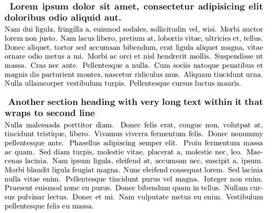 custom section heading with indent
