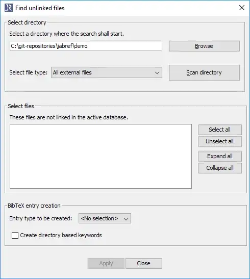Find unlinked files dialog