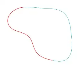 Unfilled shape part cyan and part red