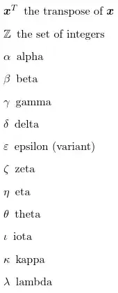image of glossary from X to lambda