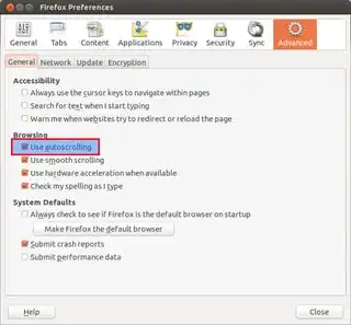 User autoscrolling option in older versions of Firefox