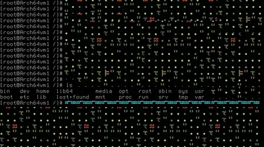 Mockup of a terminal displaying a set of colored ASCII characters as a background instead of just a solid black color. The pattern wraps around the output of executed commands. The active command line has a different pattern/color but this pattern never gets interpreted by the CLI to preserve full functionality of the shell 