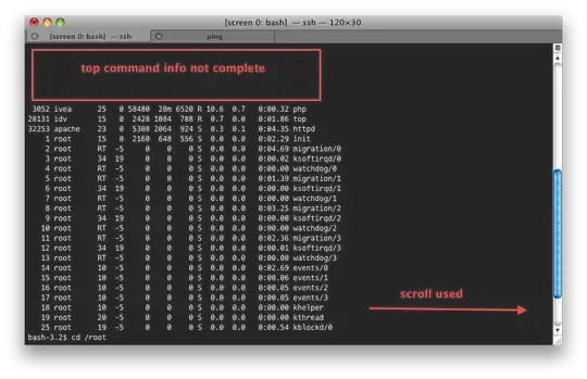 top while using screen, in Mac OS X, while scrolling