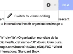 Screenshot showing the menu for switching from the wikitext editor to the visual editor