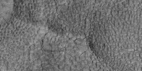 High and low center polygons, as seen by HiRISE under HiWish program. Location is Casius quadrangle.  Image enlarged with HiView.