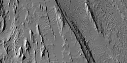 Close view of yardangs from a previous image, as seen by HiRISE under HiWish program