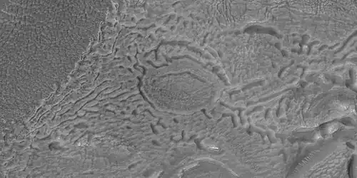 Brain terrain being formed, as seen by HiRISE under HiWish program. Note: this is an enlargement of the previous image using HiView.